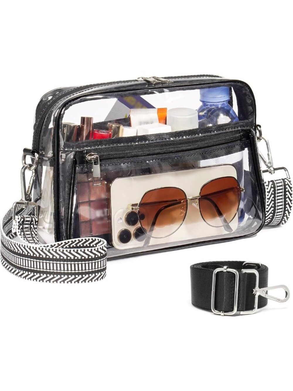 Clear Stadium Event Bag with 2 Long Straps, See-Through Crossbody Purse for